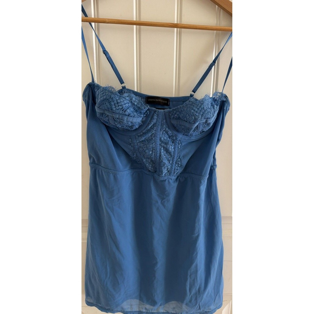 Urban Outfitters Women's Blue Lace Corset Size M Brenna Mesh Bustier Mini Dress